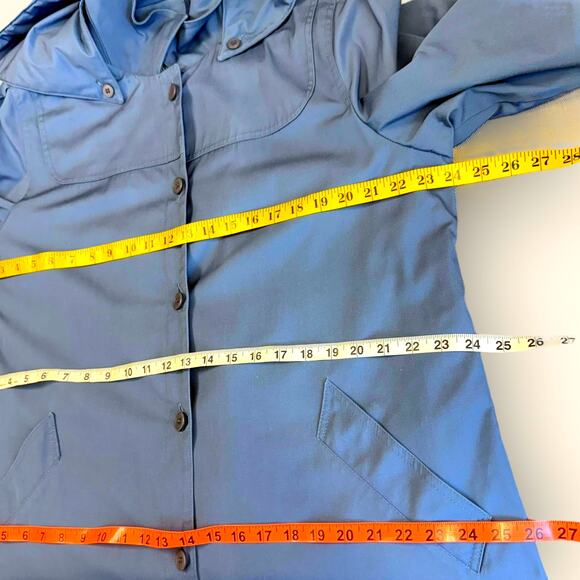 London Fog Vintage Maincoats Wool Blend Liner Trench Coat Hooded Womens 14 Blue - Picture 13 of 15